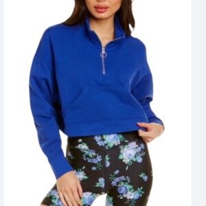 WeWoreWhat Blue Coastal Front Pocket Cropped Half Zip Streetwear Sweatshirt Sz.S